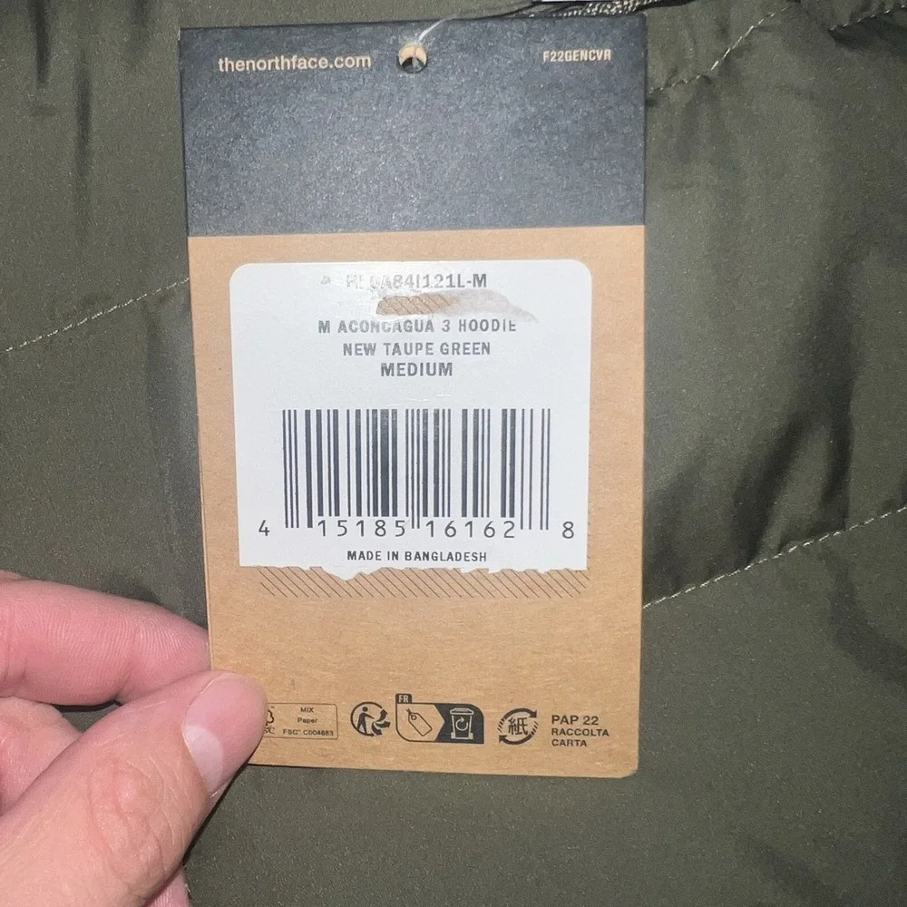 NWT North Face Aconcagua 3 Hoodie Jacket Down Medium Forest Olive